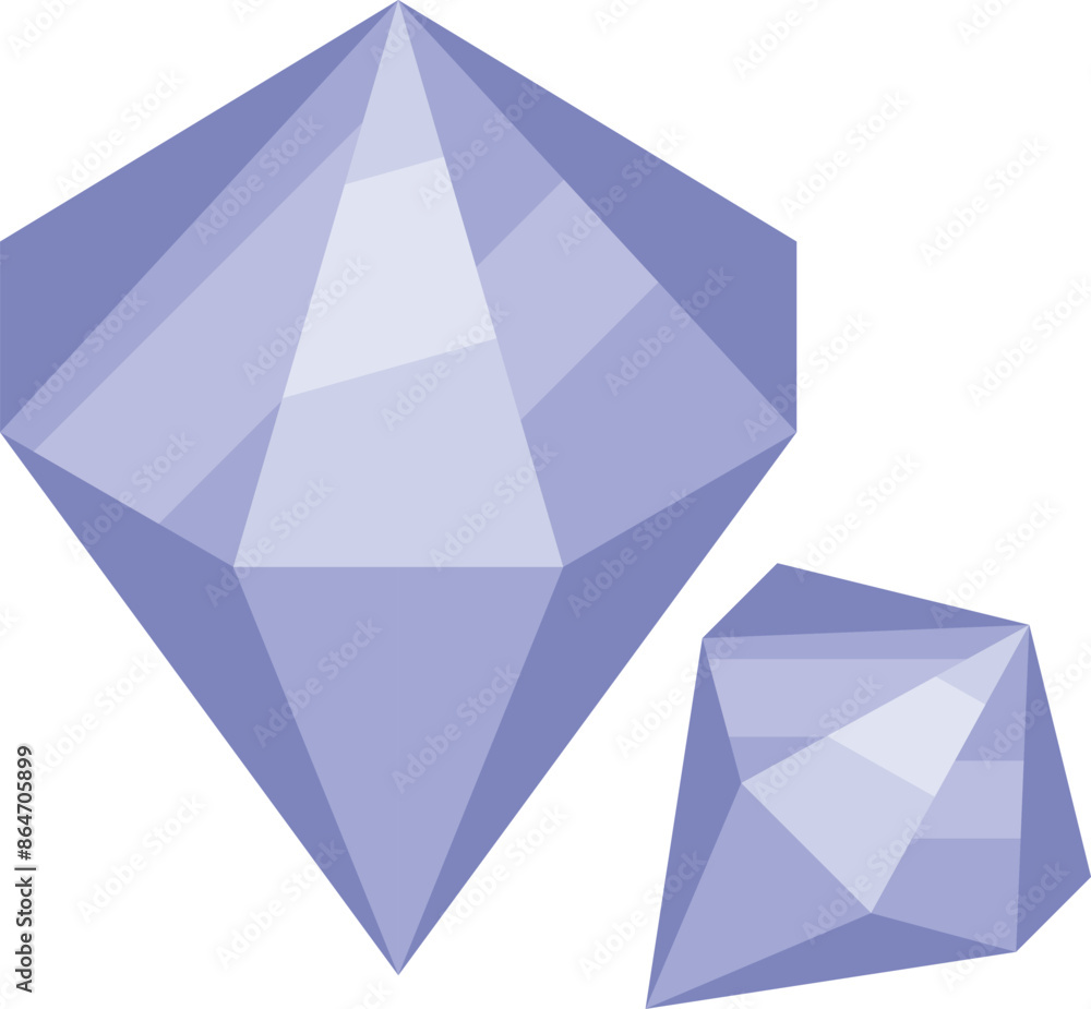 Two violet diamonds are sparkling on white background, perfect for jewelry or luxury concepts Two violet diamonds are sparkling on white background, perfect for jewelry or luxury concepts
