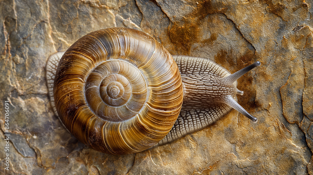 A detailed shot of a snail's shell, highlighting its spiral pattern and texture, macro photography, snail, hd, textured with copy space A detailed shot of a snail's shell, highlighting its spiral pattern and texture, macro photography, snail, hd, textured with copy space