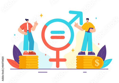 Sexism Vector Illustration Showing Gender Inequality Between Men and Women in the Workplace or Society to Stop Discrimination in Cartoon Background