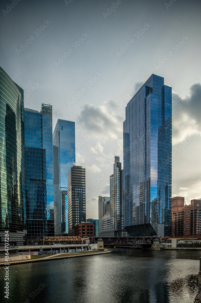 Fototapeta premium chicago city downtown architecture and street scenes