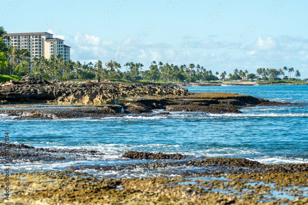 Fototapeta premium Beautiful blue sky and beach scenes on secret beach oahu hawaii