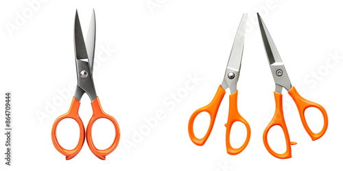 Orange Scissors Isolated on Transparent or White Background, PNG