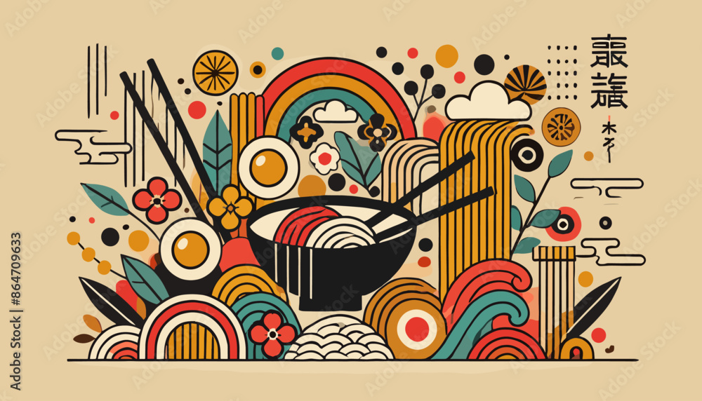 Obraz premium Concept of Japanese Ramen Image. Vector illustration.