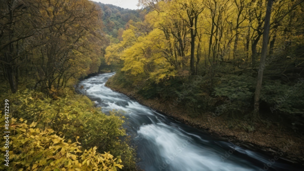 river running through a lush green forest filled with lots of brown and yellow trees river running through a lush green forest filled with lots of brown and yellow trees