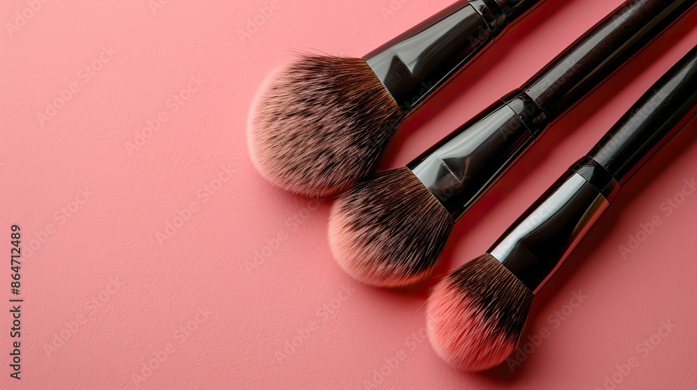 creative flat lay composition with makeup brushes on pink background flat lay top view.photo stock creative flat lay composition with makeup brushes on pink background flat lay top view.photo stock