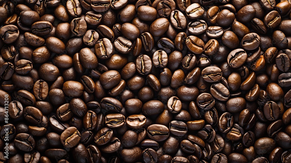 Naklejka premium Coffee Beans Close Up: Roasted and Ready