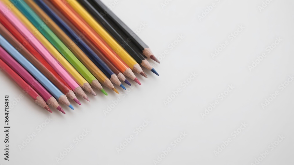 group of colored pencils sitting on top of a white surface next to a pile of school supplies group of colored pencils sitting on top of a white surface next to a pile of school supplies