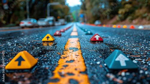 blank paper notepad with road signs on blue background driving school exam.photo stock