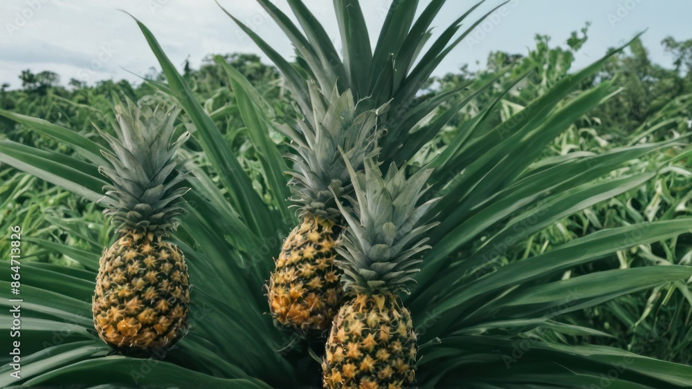 bunch of pineapples sitting on top of a lush green leafy tree bunch of pineapples sitting on top of a lush green leafy tree