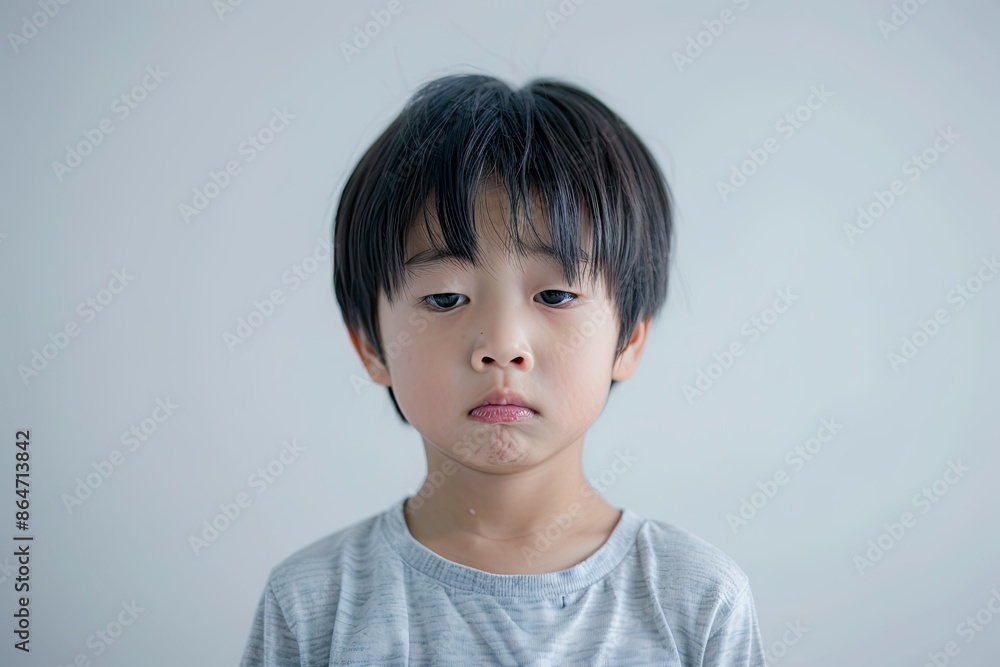 Sad little boy with downcast eyes, feeling lonely and upset. Concept of child sadness, depression, anxiety, bullying, or childhood problems. Sad little boy with downcast eyes, feeling lonely and upset. Concept of child sadness, depression, anxiety, bullying, or childhood problems.