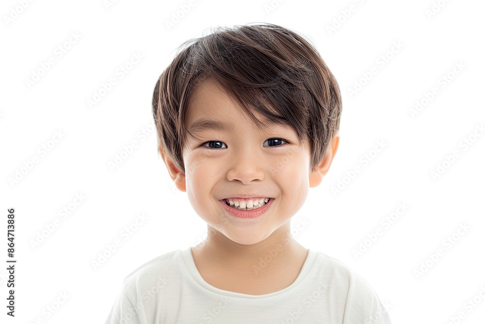 Portrait of happy smiling young boy with brown hair on white background. Concept of childhood, innocence, happiness, joy. Portrait of happy smiling young boy with brown hair on white background. Concept of childhood, innocence, happiness, joy.