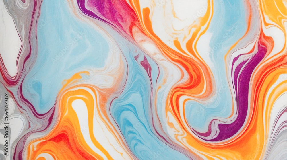 A marble surface with elegant orange, blue, pink, and white swirls, creating a stunning visual contrast. A marble surface with elegant orange, blue, pink, and white swirls, creating a stunning visual contrast.