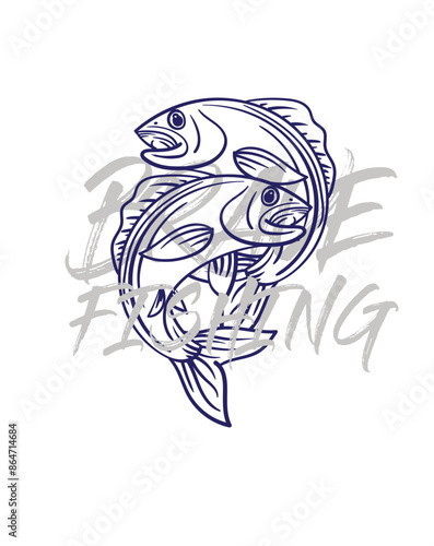 handrawn fishing logo illustration, grunge with text brave and fishing