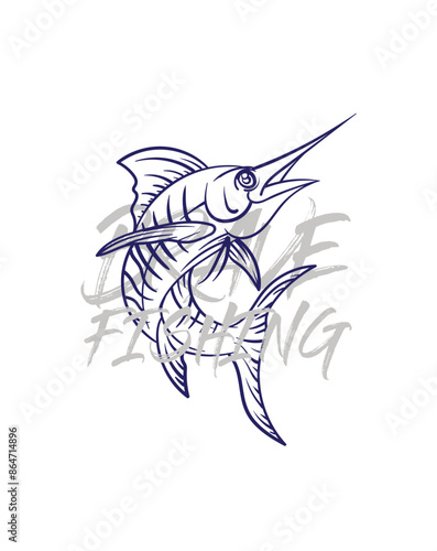 handrawn fishing logo illustration, grunge with text brave and fishing