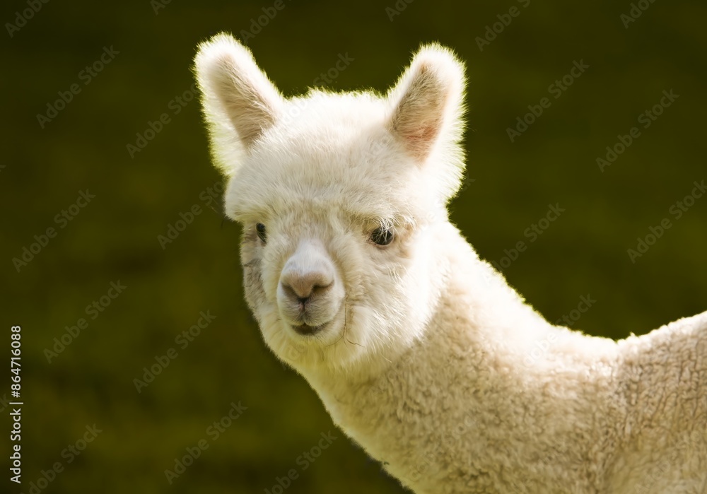 A portrait of an alpaca on a farm on San Juan Island in Washington state. A portrait of an alpaca on a farm on San Juan Island in Washington state.