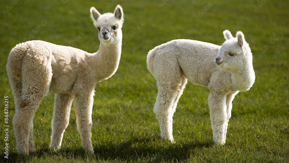 Two whitel alpacas on a farm on San Juan Island in Washington state Two whitel alpacas on a farm on San Juan Island in Washington state
