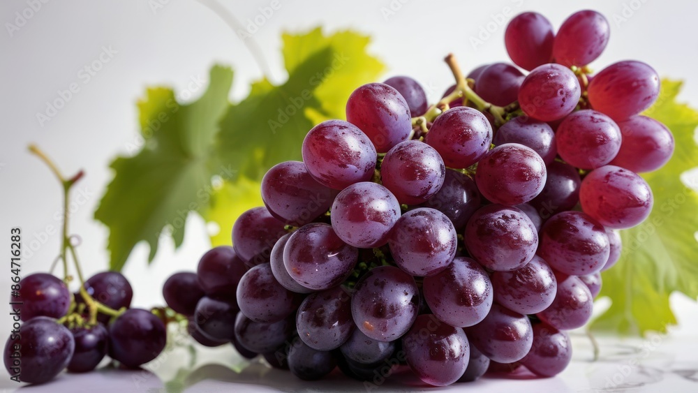 A vibrant purple grape bunch on a white background. A vibrant purple grape bunch on a white background.