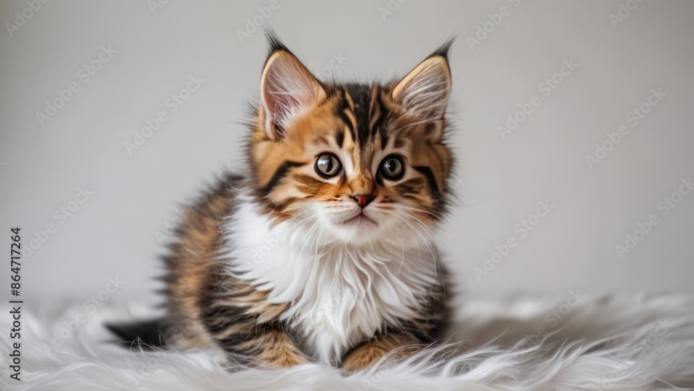 A fluffy kitten on a white background. A fluffy kitten on a white background.