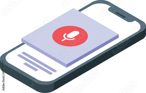 Mobile phone is showing a voice search app in isometric view