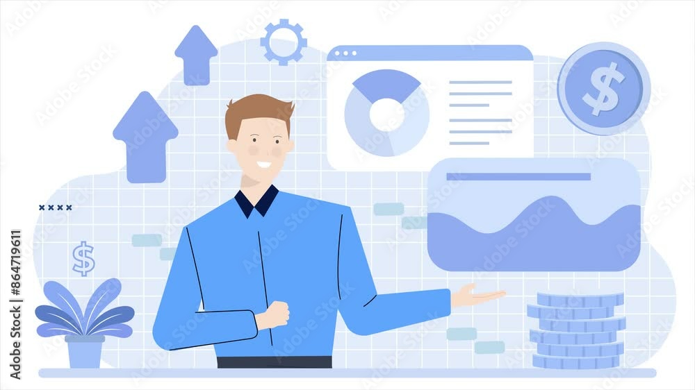 businessman managing business and finance concept animated illustration video businessman managing business and finance concept animated illustration video