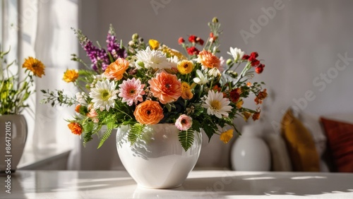 Wallpaper Mural A variety of fresh flowers in a white ceramic pot, beautifully arranged. Torontodigital.ca