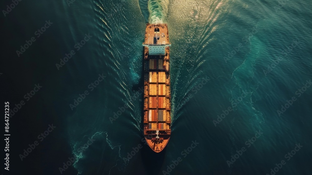 Navigating the Waters: Top-Down Aerial View of a Large Container Ship at Sea Navigating the Waters: Top-Down Aerial View of a Large Container Ship at Sea