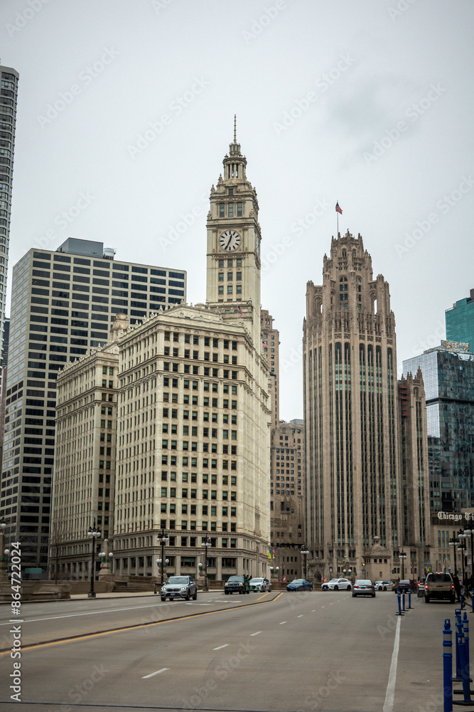 Naklejka premium Beautiful chicago city skyline and city street scenes