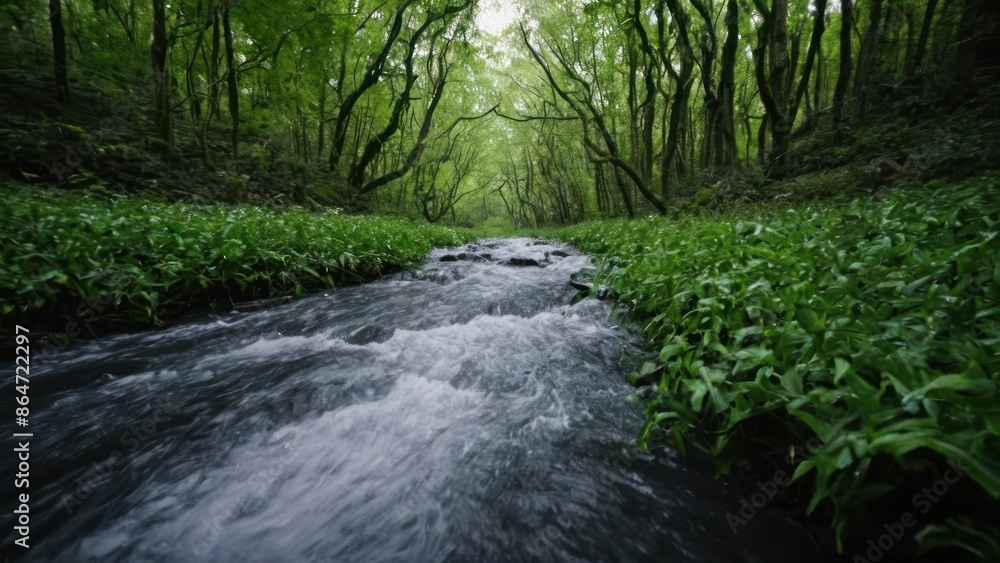 river running through a lush green forest filled with lots of water lills and trees river running through a lush green forest filled with lots of water lills and trees