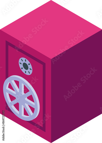 This isometric illustration showcases a modern bank safe deposit box, emphasizing its role in safeguarding valuable assets