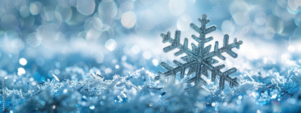 Sparkling Snowflake on Blue Bokeh Background Sparkling Snowflake on Blue Bokeh Background