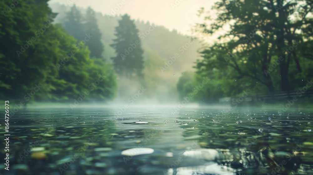 Calm River Foggy Forest Rain Drops Calm River Foggy Forest Rain Drops