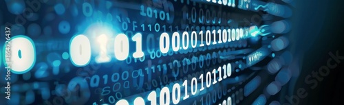 Digital Binary Code Data Flowing on Blue Screen