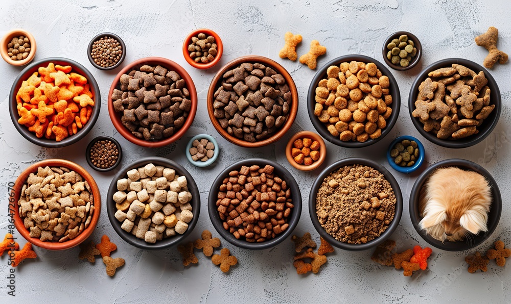 different pet supplies and toys bowl of dry food on white background pet care training grooming.image graphic different pet supplies and toys bowl of dry food on white background pet care training grooming.image graphic