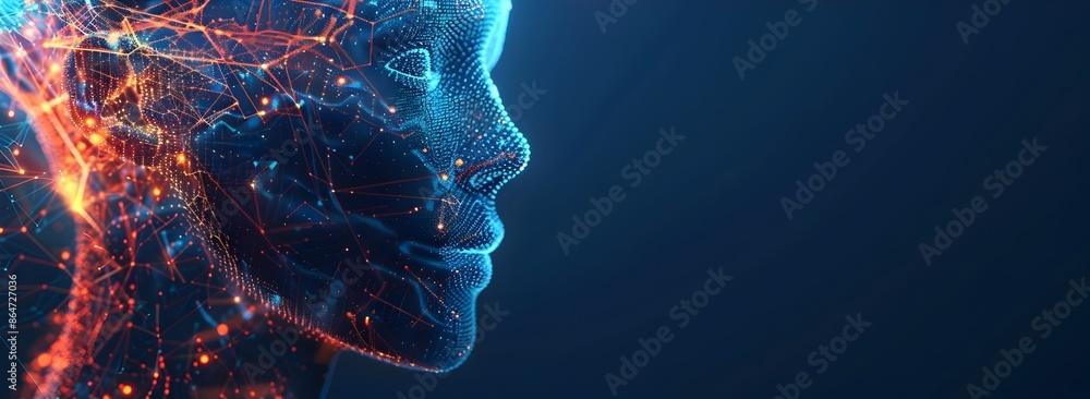 Abstract digital human head with neural connections and an AI icon ...