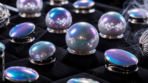  iridescent pearls displayed on black velvet in a jewelry box