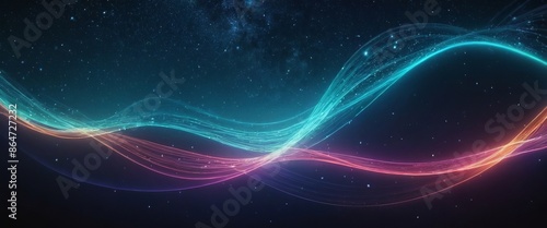 Wallpaper Mural An abstract digital image with glowing waves of blue and pink light against a dark background of space Torontodigital.ca