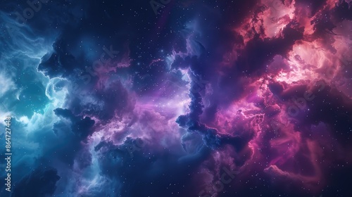 A Cosmic Dance of Pink and Blue Nebulae Amidst a Starry Sky