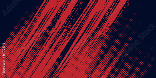 Red halftone dots blue color pattern gradient grunge texture background. Dot pop art comic sport style vector illustration comic grunge