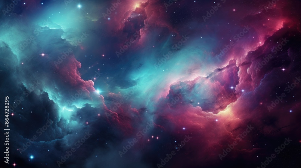 Cosmic Starry Sky Canvas Teal, Purple, and Red Nebula in Deep Space Cosmic Starry Sky Canvas Teal, Purple, and Red Nebula in Deep Space