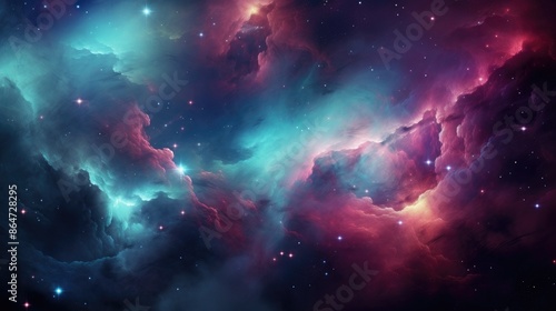 Cosmic Starry Sky Canvas Teal, Purple, and Red Nebula in Deep Space