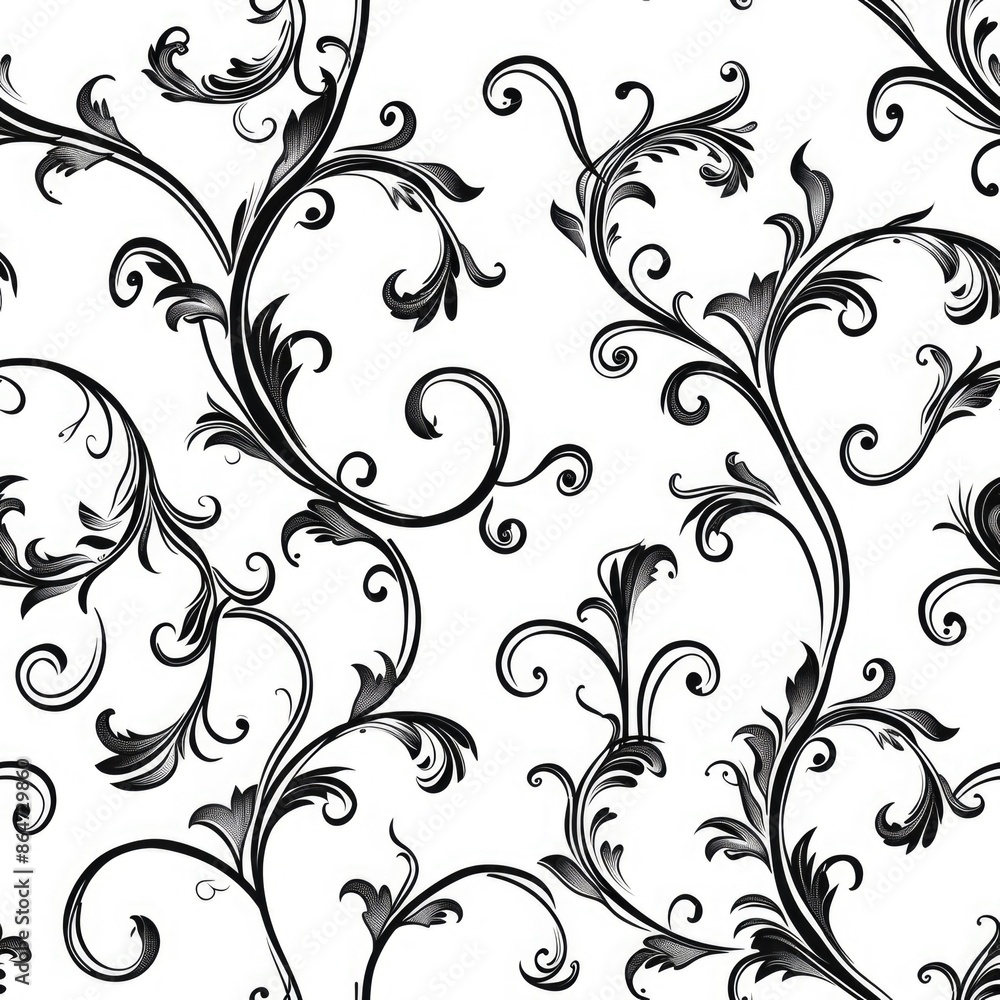 Elegant Victorian-Style Ornamental Swirls and Curls on White Background, seamless Elegant Victorian-Style Ornamental Swirls and Curls on White Background, seamless