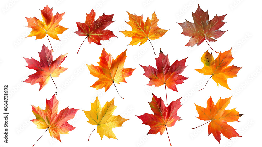 Yellow maple leaf set isolated transparent background. Yellow maple leaf set isolated transparent background.