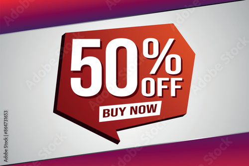 50% fifty percent off buy now poster banner graphic design icon logo sign symbol social media website coupon   © Haji