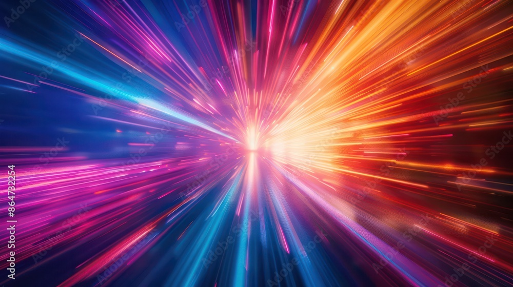 A colorful, blurry image of a light show with a bright orange and blue streak A colorful, blurry image of a light show with a bright orange and blue streak