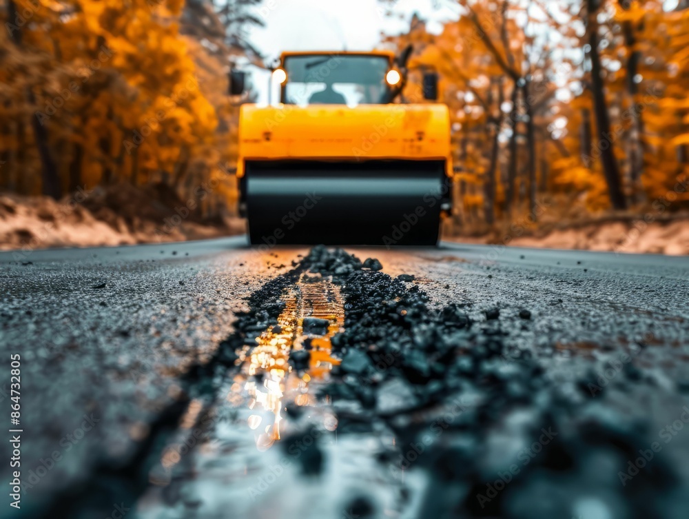 Road Construction in Autumn Forest. Road Construction in Autumn Forest.