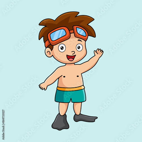 Cute little boy diver cartoon
