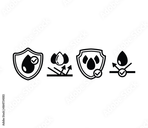 waterproof icon shield symbol badge sign vector design black white color simple illustration element set