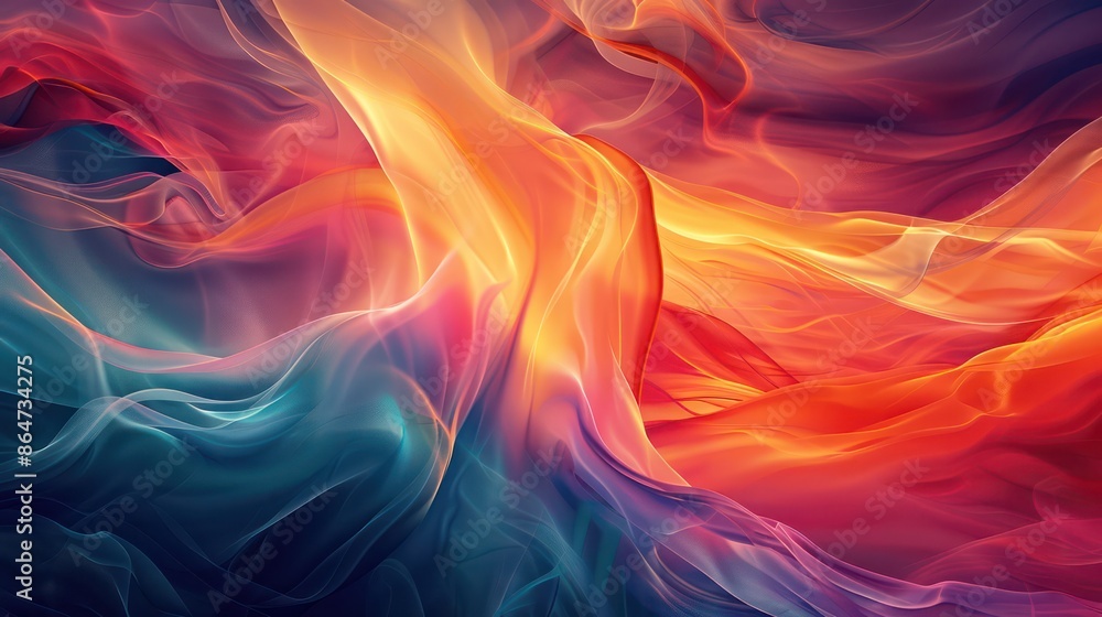 A colorful, abstract painting of flames and smoke A colorful, abstract painting of flames and smoke