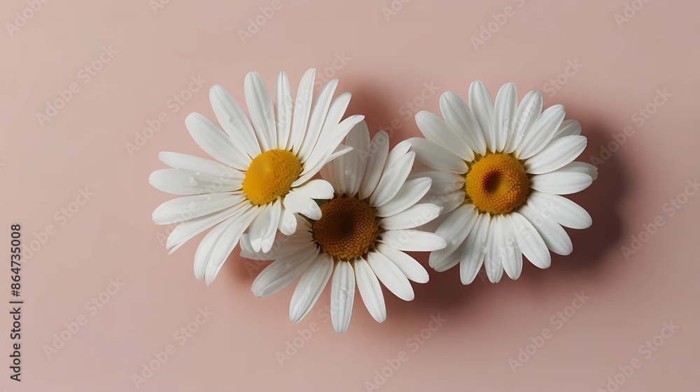 White daisy chamomile flowers on pale pink background. Creative lifestyle, summer, spring White daisy chamomile flowers on pale pink background. Creative lifestyle, summer, spring