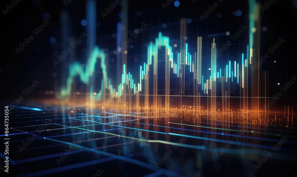 Glowing Stock Market Graph Background With Digital Bars and Data infographic business banner Glowing Stock Market Graph Background With Digital Bars and Data infographic business banner